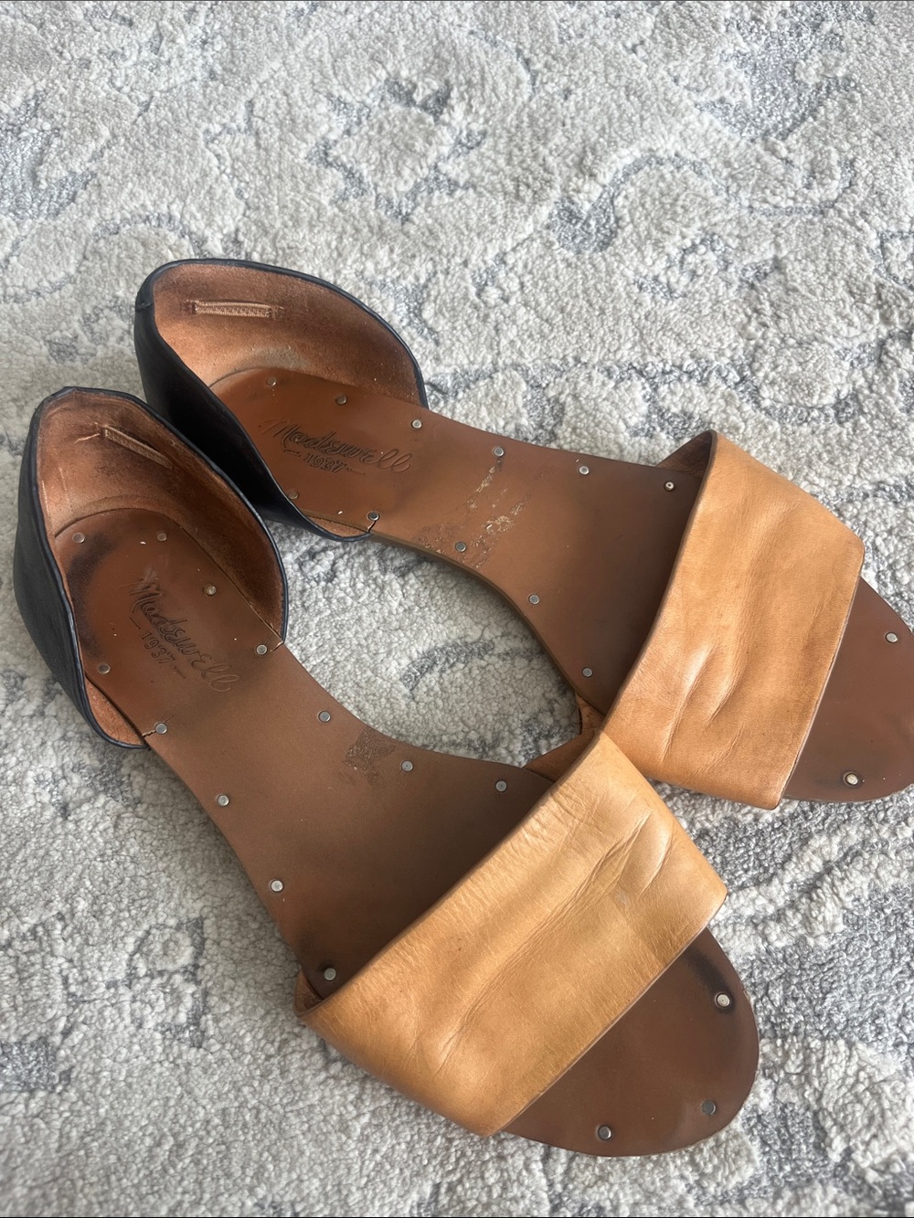 Madewell Two-Tone Open-Toe Leather Sandals in Tan and Black
